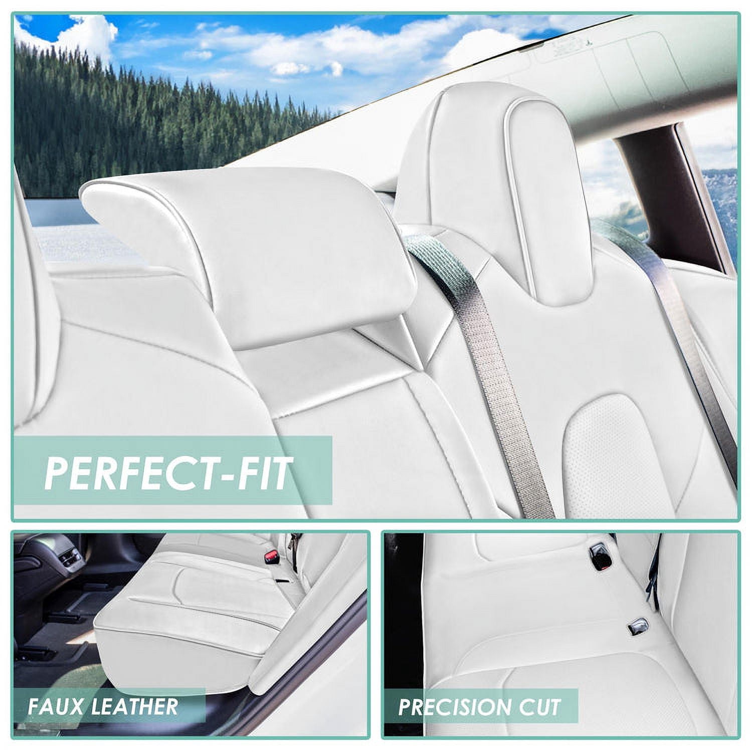 FH Group Faux Leather Car Seat Covers 2017-2024 for Tesla Model 3, Custom Fit Rear Set White with Air Freshener