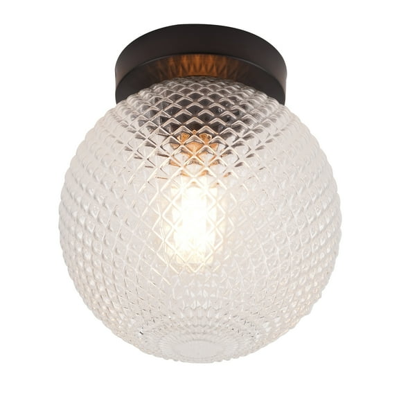Kenroy Home Prismatic 8'' Flush Mount Ceiling Light Fixture with Clear Glass Globe Shade for Entryway, Hallway, Closet, or Bedroom, Black