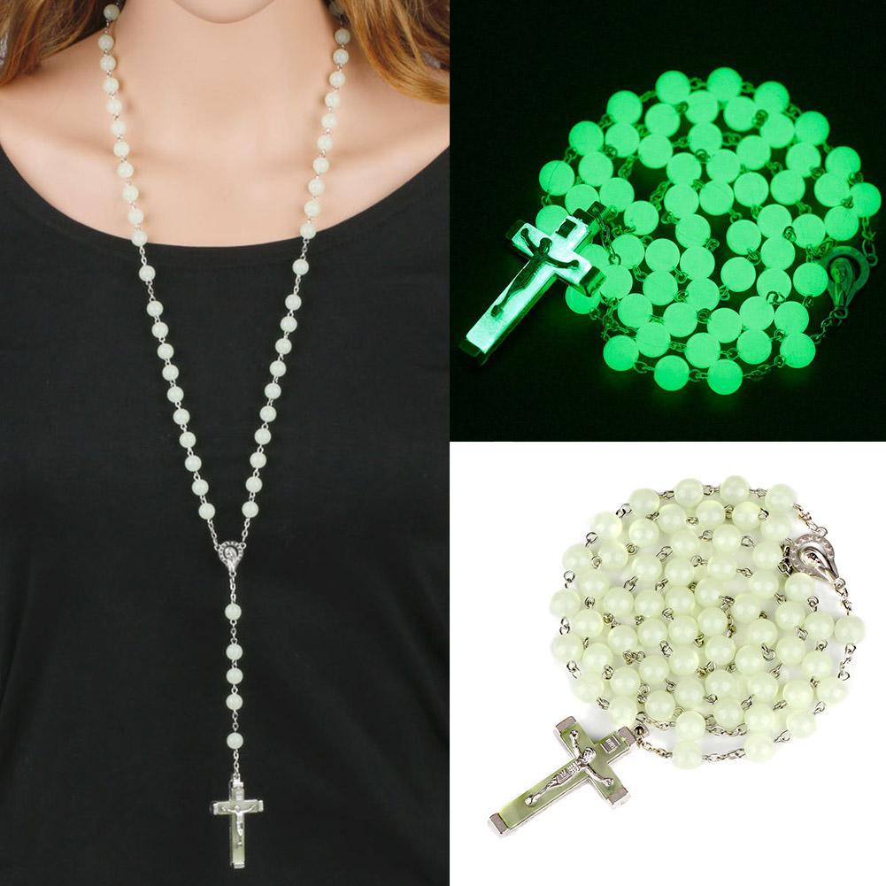 Unisex Necklace Glow In Dark Rosary Beads Luminous Jewelry Necklace Gift M1U4 - image 3 of 9