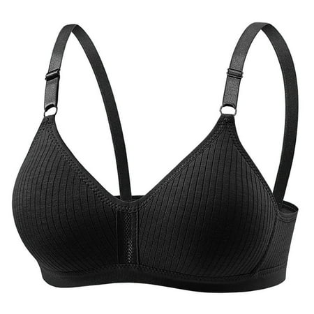 TFEOQRY Bras for Women Solid Color Gathering Rear Breasted Underwear Bra without Underwire Full Coverage Brassiere Tops Underwear Black