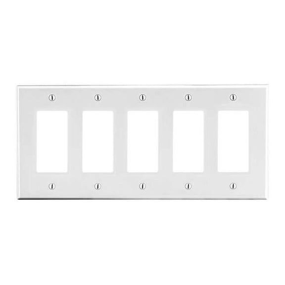 Hubbell Wiring Device-Kellems Rocker Wall Plate,Stnd;Wht,5Gng,Smth Stn P265W