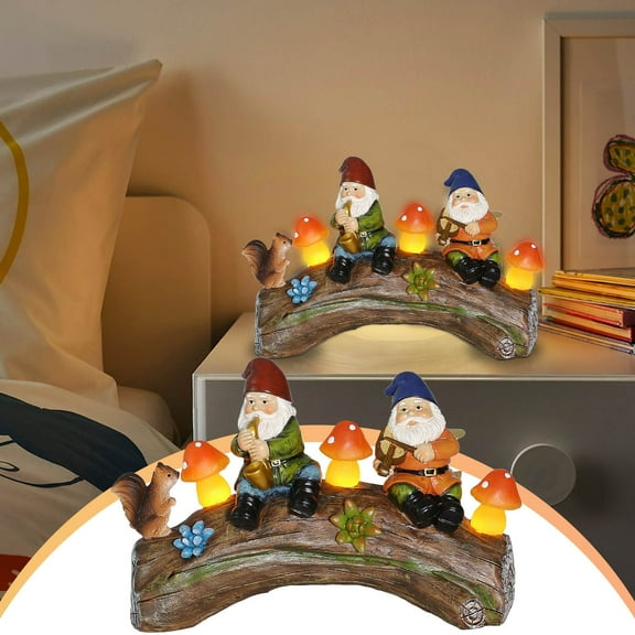 Gmogad Solar Powered Resin Garden Gnome Statue Outdoor Decor with LED Light Weatherproof Lawn Ornament for Yard Patio Pathway Night Illumination