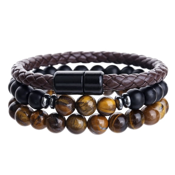 Mens Bracelet 3pcs Stone Beaded Stretch Bracelets Set for Him Father's Day Gifts(7.87in) ﻿