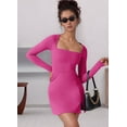thumbnail image 4 of Womens Square Neck Bodice Dress Long Sleeve Side Slit Flare Mini Dresses, 4 of 7