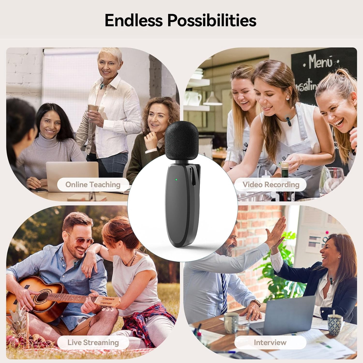 3 in 1 Wireless Lavalier Microphone for iPhone,Android,Camera and Laptop, 2.4G Ultra Low Delay Double Mini Microphone Lapel Mic with Noise Reduction for Video Recording