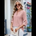 thumbnail image 4 of Blusas Casuales con Cuello en V y Ojales Bordados para Mujer, Blusas Playeras Elegantes. Rosa Oscuro S, 4 of 10