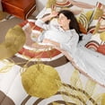thumbnail image 3 of Castle Fairy Boho Tropical Leaf Bedding Comforter Set 7 Pieces for Teens, Geometric Print Full Bedding Set for Bedroom, Clay Brown Gold, 3 of 7