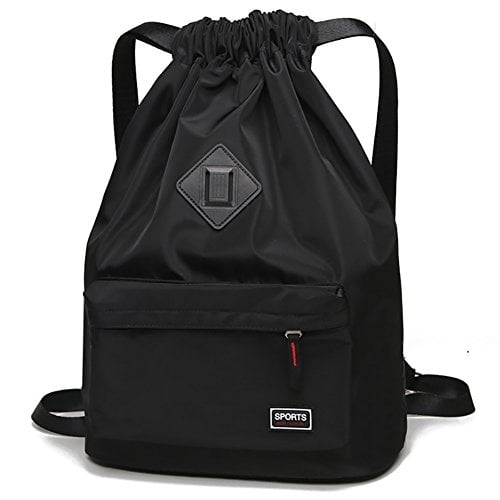 Bolso deportivo con cordón impermeable Peicees, ligero, mochila saco para hombres y mujeres (Negro)