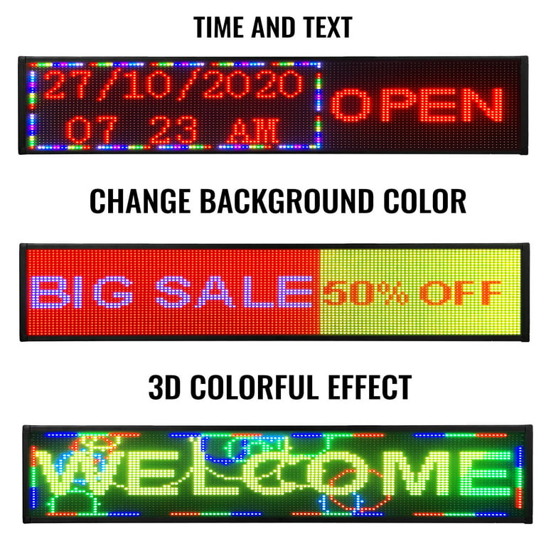 VEVOR Led Sign 38 x 6.5 Digital Sign 96 x 16 HD Resolution Full Color P10  Indoor Led Message Board Digital Display Board Electronic Scrolling Led  Sign Programmable by PC & Wi-Fi
