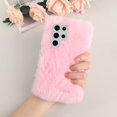 thumbnail image 2 of Compatible with Galaxy S23 Ultra Case Cute Plush Furry Case with Glitter Lanyard Strap Bling Diamond Camera Lens Protector Soft Winter Warm Plush Fluffy Fur Cover for Women and Girls, Pink, 2 of 10