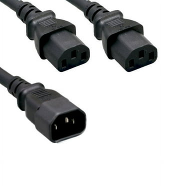 Kentek 3 Ft Power Cord 3 Prong Extension Y Splitter Cable IEC320 C14 to 2 X C13 16 AWG 13A 250V Black Heavy Duty