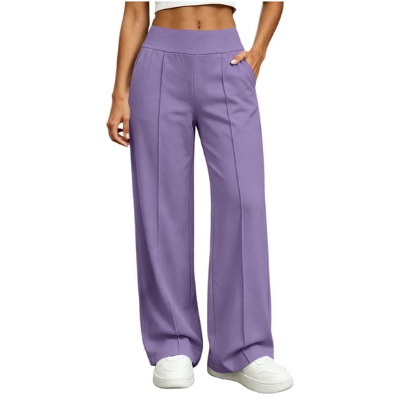 Vibrex Lightweight Wide Leg Pants Women Front Seam Elastic Waist Sweatpants Women Casual Lounge Travel Pants with Pockets Solid Color Loose Pants