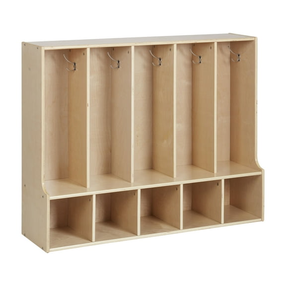 ECR4Kids Streamline 5-Section Toddler Coat Locker with Bench, Natural