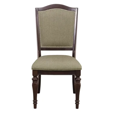 Dark Cherry Finish Dining Chairs Set of 2 Fabric Upholstery Traditional Dining Furniture