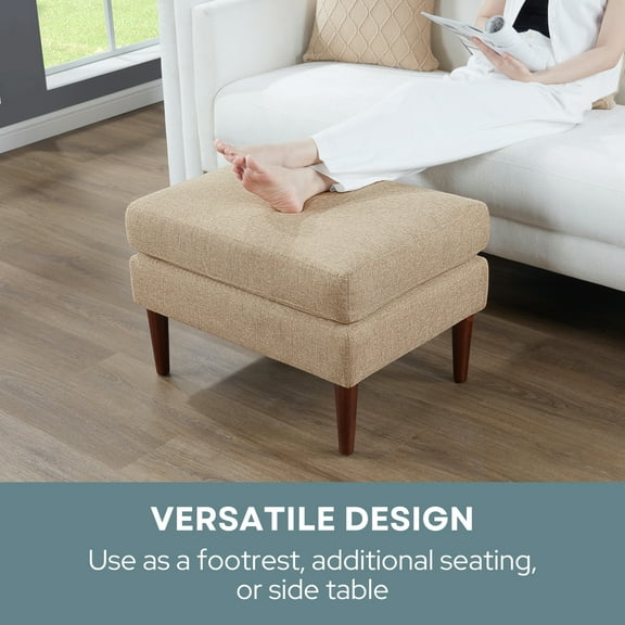 Designs4Comfort Marlow Mid Century Ottoman in Beige Fabric with Wood Frame