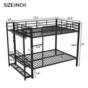 Euroco Metal Full over Full Bunk Bed wih Storage Shelves, Clothes Habnger and LED Light for Kids Teens Room, Black