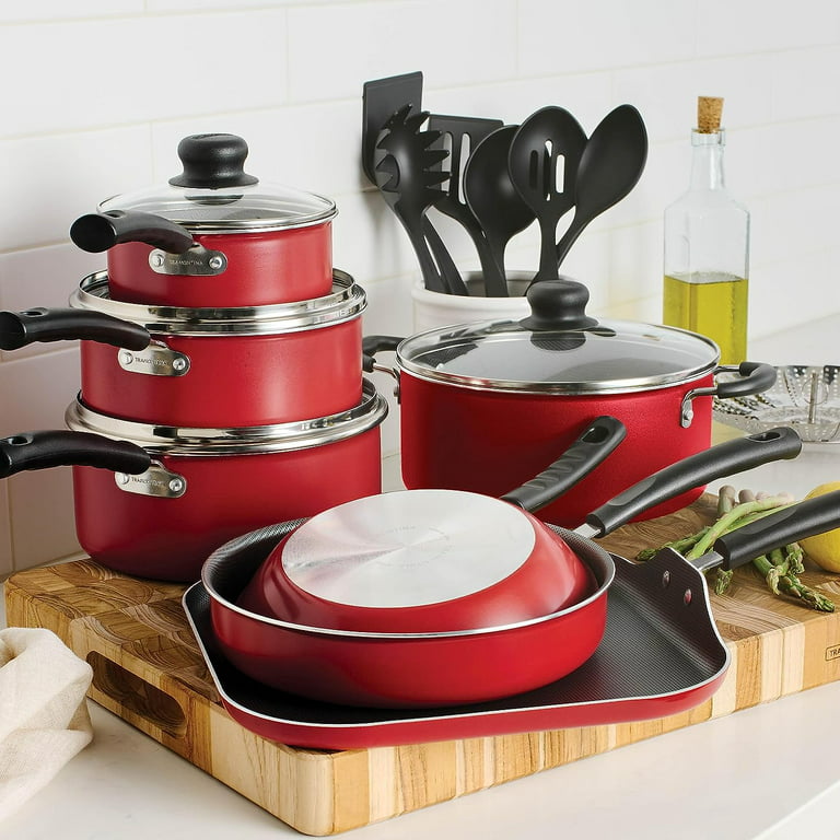 18 Piece Nonstick Pots & Pans Cookware Set Kitchen Kitchenware Cooking NEW  (RED) 
