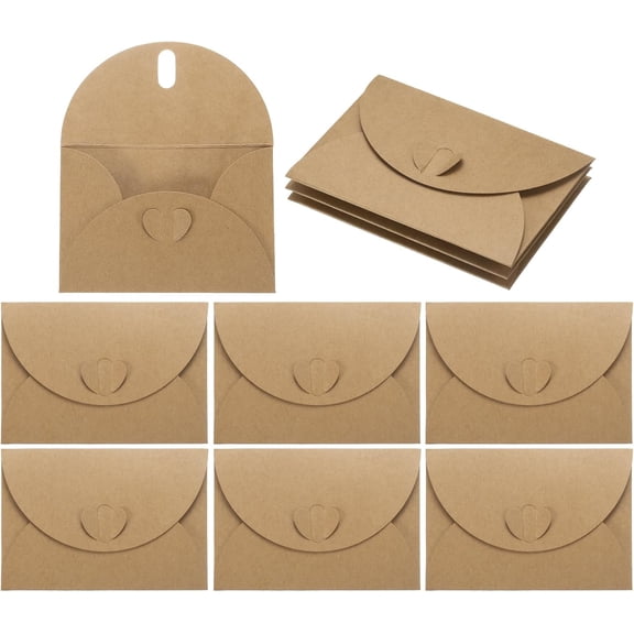 Mini Envelopes 50 Pack, 4.1x2.8 Inch Kraft Paper Gift Card Envelopes with Heart Clasp for Wedding Party Favors Greeting Card Mailing