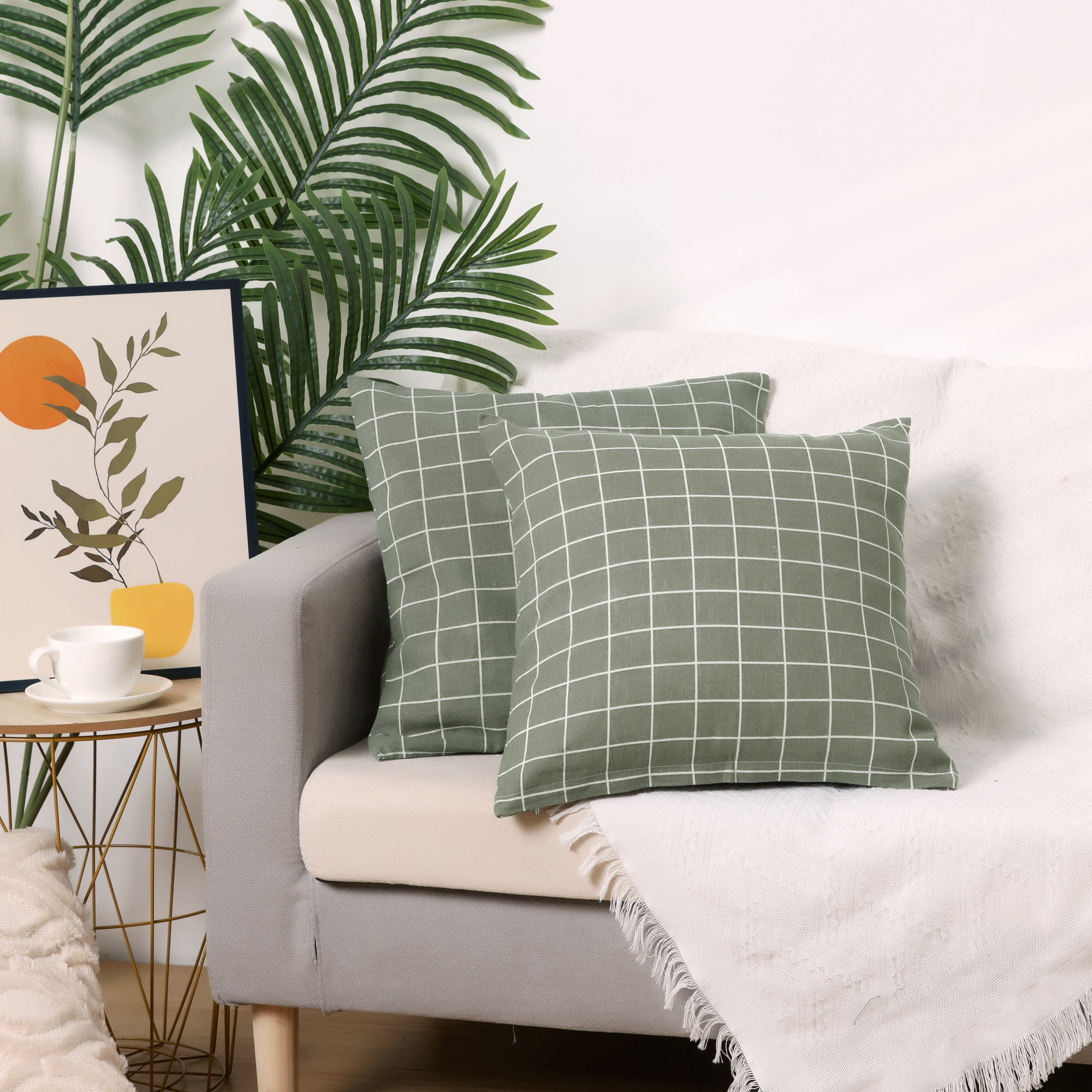 Unique Bargains Plaid Throw Pillow Covers Square Linen Cushion Pillowcase Grey 20" x 20"