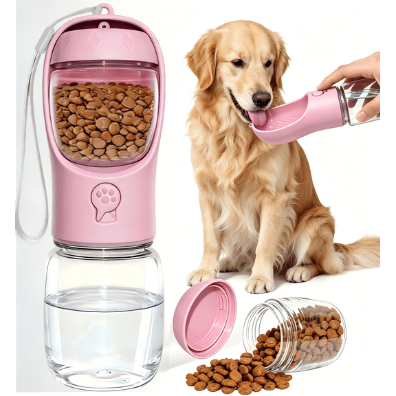 Dog Water Bottle – Portable Water Bottle with Food Container for Dogs, Cats,Leak-Proof Dog Water Bowl Dispenser with Feeder Function – Ideal for Hiking, Walking, Travel, Camping – Puppy Essentials