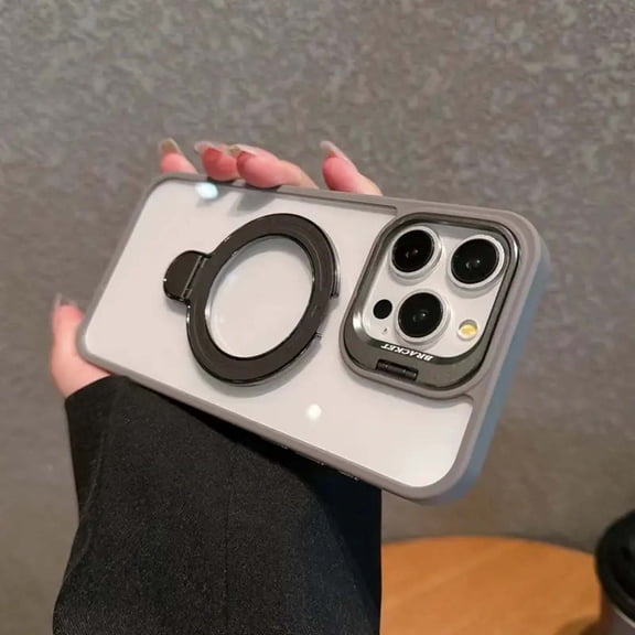 Magnetic Clear Case for Apple iPhone 12 Pro Max, Camera Lens Screen Protector Kickstand Compatible with Magsafe Anti-Yellowing Shockproof Protective Drop Proof Rugged Case for Women Men, Gray