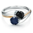 thumbnail image 2 of Gem Stone King 925 Sterling Silver and 10K Yellow Gold Blue Sapphire Black Sapphire 2 Stone and Lab Grown Diamond Accent Ring for Women (1.32 Cttw, Gemstone September Birthstone, Size 7), 2 of 4