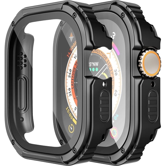 XIHAMA 2 Pack Rugged Case Compatible for Apple Watch 49mm Series SE/6/5/4 with Tempered Glass Screen Protector, Military All Around Hard TPU Protective Cover Case Shockproof Bumper for iWatch Men
