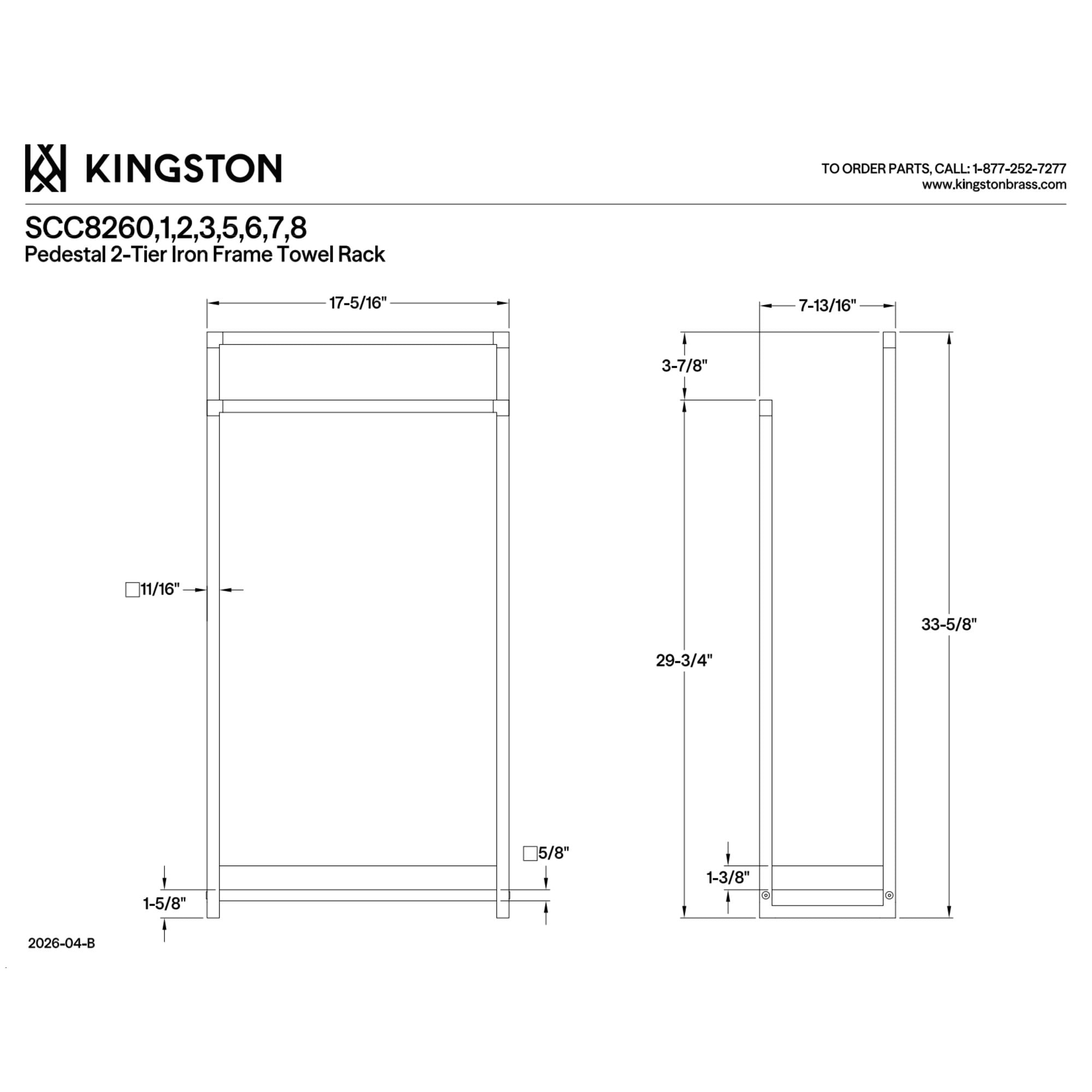 Kingston Brass SCC8268 Edenscape 33-5/8 Inch Freestanding Pedestal 2-Tier Towel Rack with Wooden Shelf in Brushed Nickel