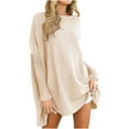 thumbnail image 1 of cfhntfmh Pull Femme Confortable Manches Longues Col Rond Tunique Extensible Douce Hiver Automne Chaud Décontracté Long Pull, 1 of 7