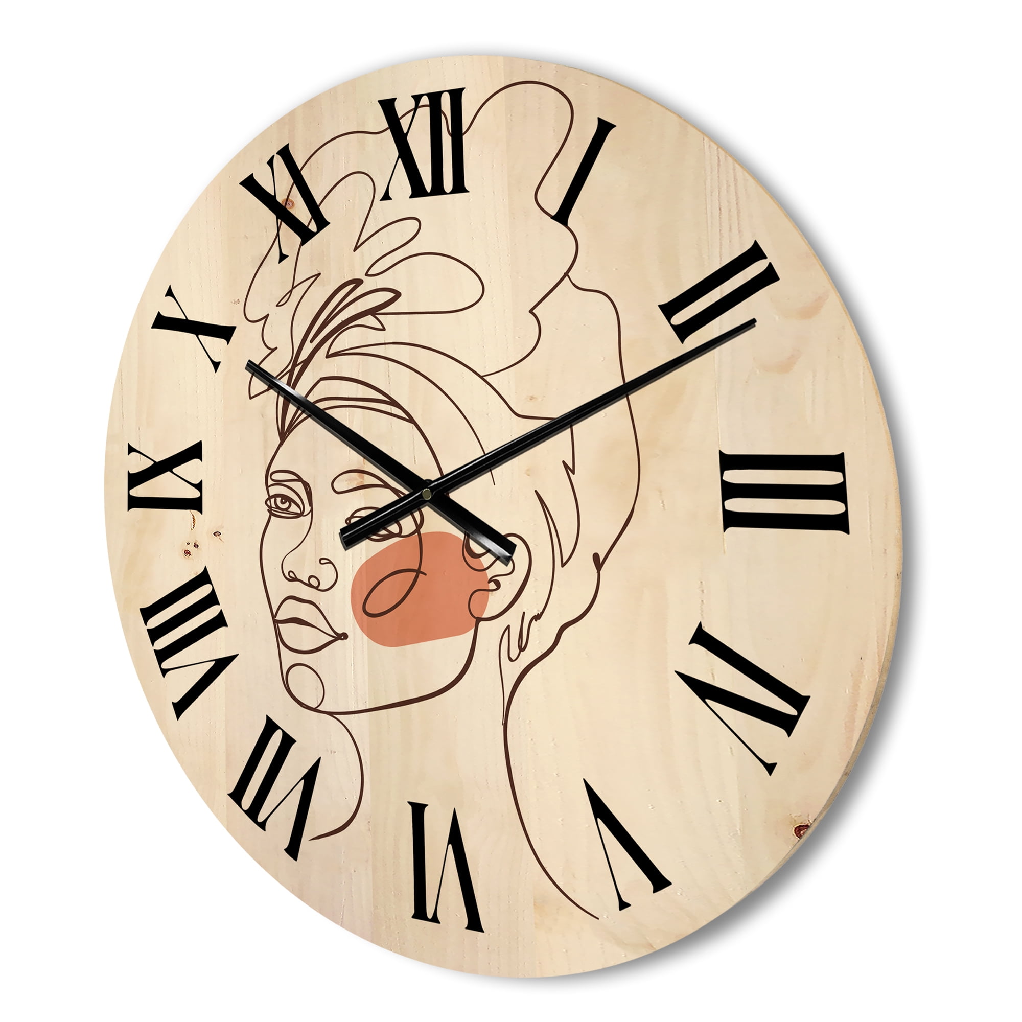 Designart 'One Line Portrait of Afro American Woman III' Modern Wood Wall Clock