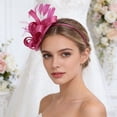 thumbnail image 5 of Hot Pink Fascinator Headband Vintage Flower Fascinator Hat for Women for Weddings Tea Party with Feathers Mesh Clip, 5 of 6