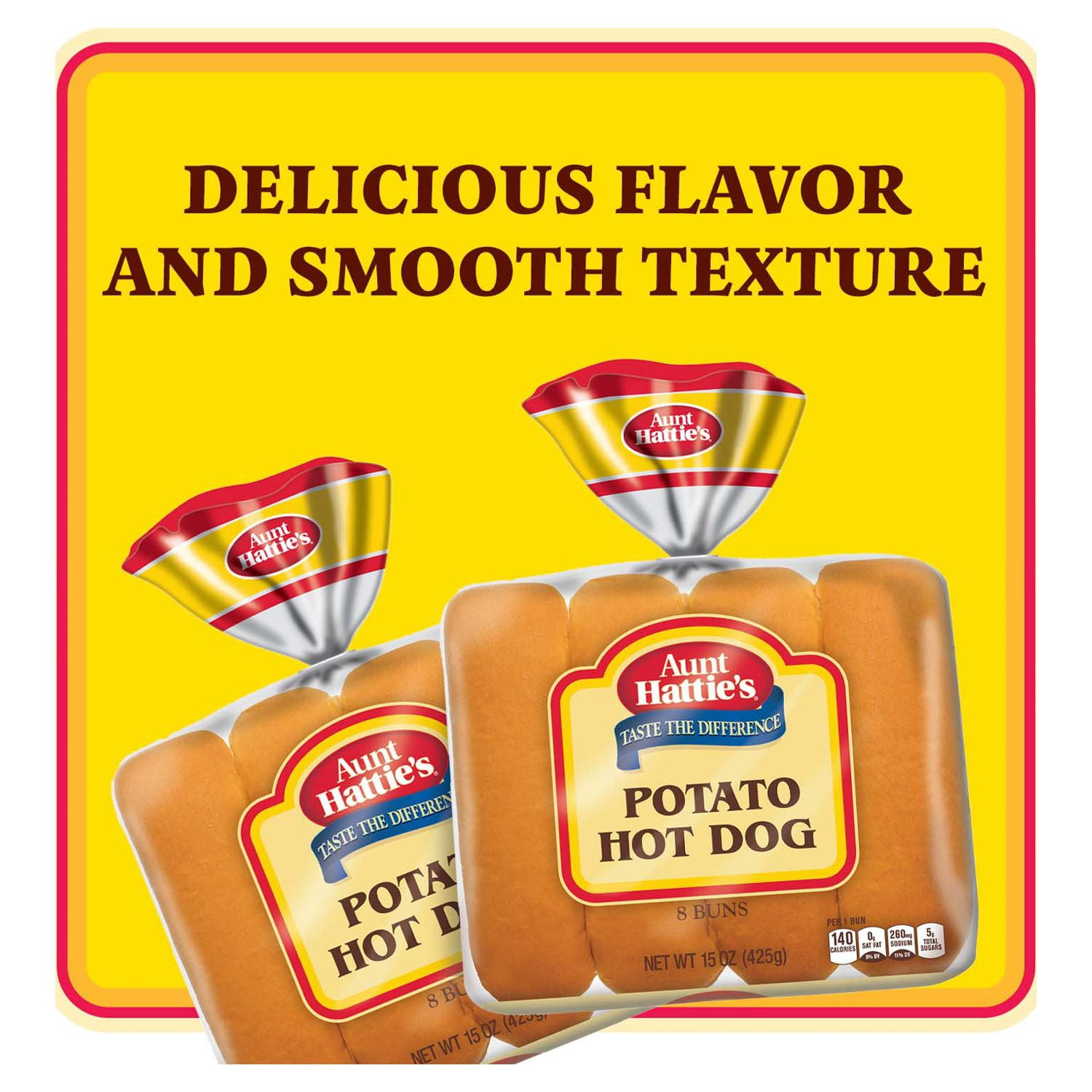 Aunt Hattie's Potato Hot Dog Buns, Sliced Potato Bread Buns, 8 Count, Shelf-Stable