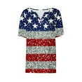 thumbnail image 5 of Odbmxy Plus Size Tshirts Women V-Neck Elbow-Length Independence Day Ladies Tops Vacation Summer Loose Striped Casual Button Tops, 5 of 5