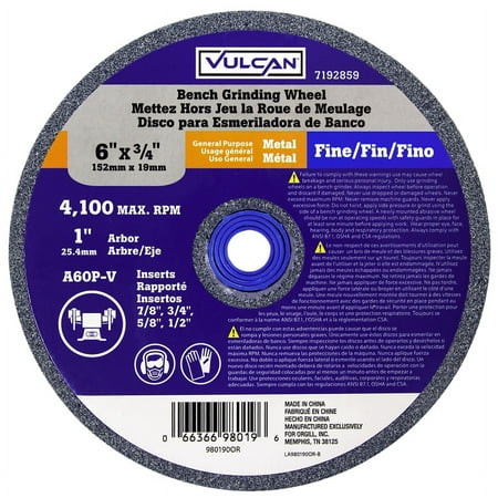 UPC: 0066366980196 | Vulcan 980190OR Straight Bench Grinding Wheel  6 in Dia  1 in Arbor  60 Grit  Fine  Aluminum Oxide Abrasive
