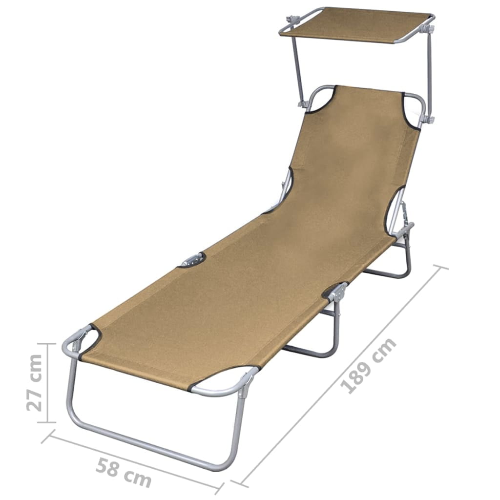 Kepooman Outdoor Folding Sun Lounger Chaise with Adjustable Canopy for Patio Beach, Brown Kepooman Outdoor Folding Sun Lounger Chaise with Adjustable Canopy for Patio Beach, Brown
