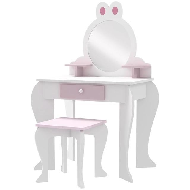 White Rabbit Vanity Set with Stool & Mirror | Kids Makeup Table for Bedroom & Playroom | MDF & Acrylic Construction | 21.7" x 13.4" x 35.6"
