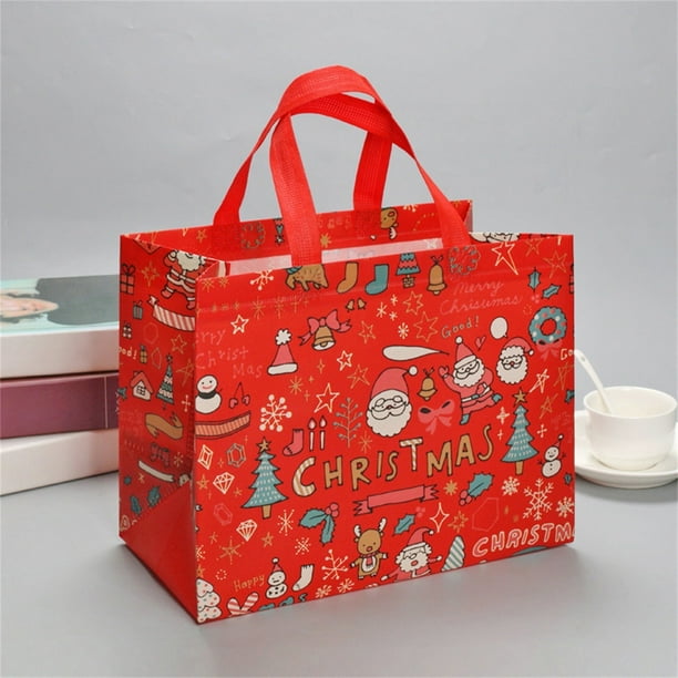 Bolsas Navideñas Reutilizables con Asas, Multiusos, No Tejidas, Grandes, para Regalo, para Fiestas Navideñas.