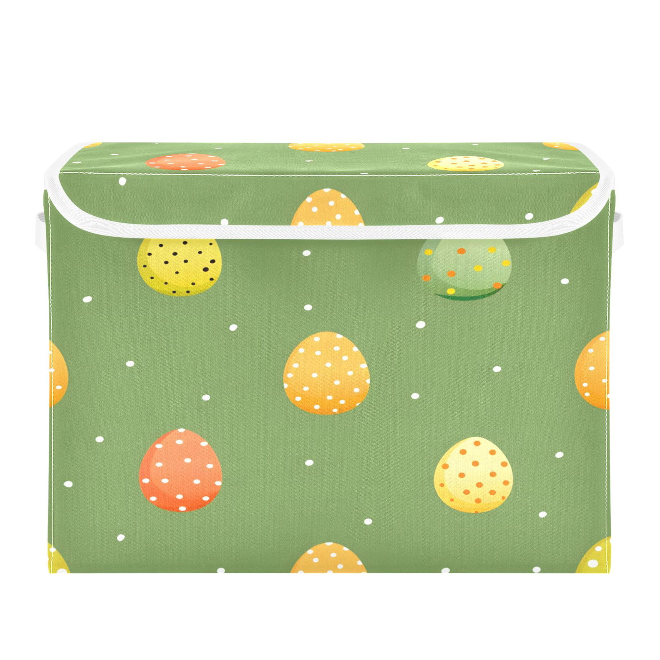Ryvnso Eggs Easter Polka Dots Large Lidded Foldable Storage Baskets Cubes Boxes Lids Bin for Home