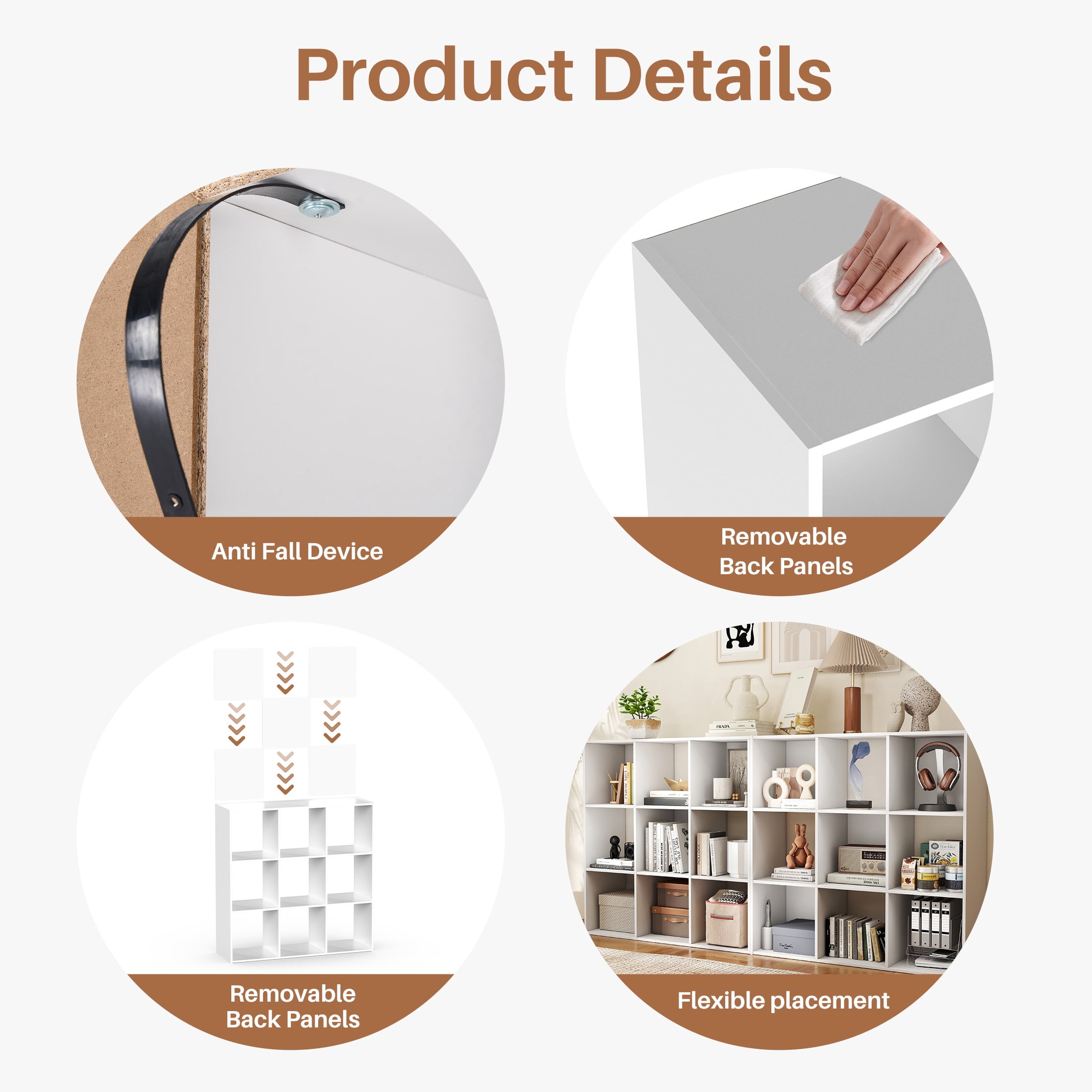 CONCETTA 9 Cube Storage Organizer, Open Corner Bookshelf with Removable Back Panels for Living Room Bedroom Office, 36*12*36 inches,White