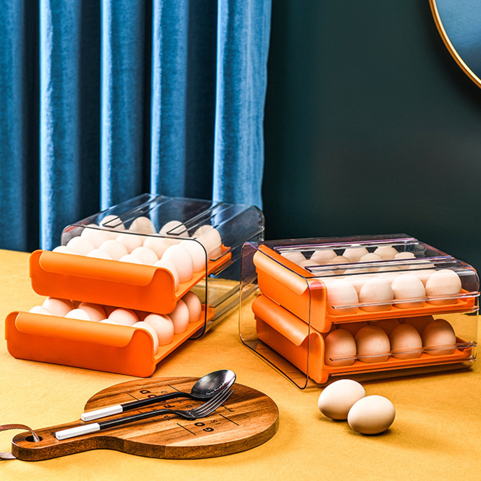 Large Capacity Egg Storage Drawer-Type Eggs Storage Box Eggs Organizer Kitchen Thickened Large-Capacity Eggs Tray Egg Tray