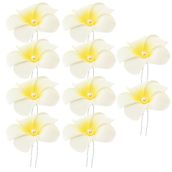 NICEXMAS 10Pcs Hawaiian Flower Hair Pin Yellow U Shaped Hair Fork Accessory
