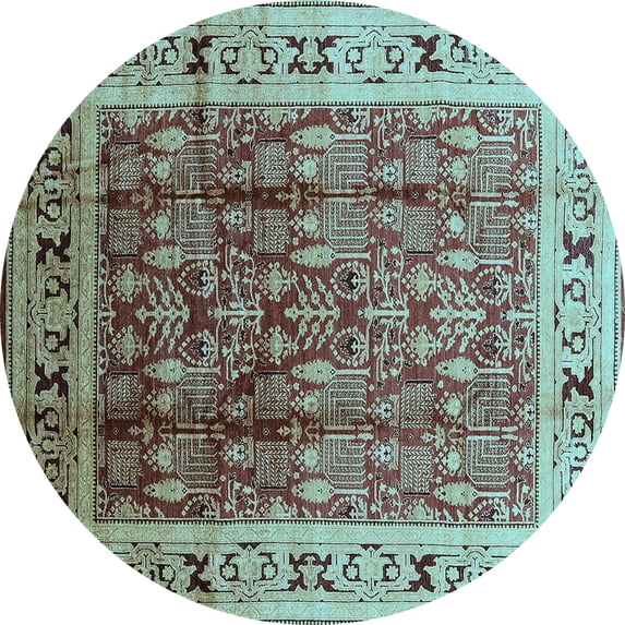 Ahgly Company Indoor Round Oriental Light Blue Industrial Area Rugs, 4' Round