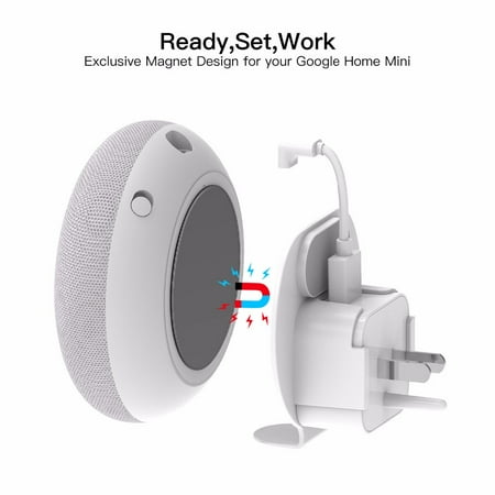 Messy Wire - Outlet Wall Mount Hanger Stand for Google Home Mini and Dot 2nd Generation, Clean and Space-Saving for Your Smart Home Speakers with no Messy Wires or Screws - White