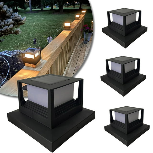 Outdoor Fence Post Light, Black Outdoor Solar Post Light Square For Garden
