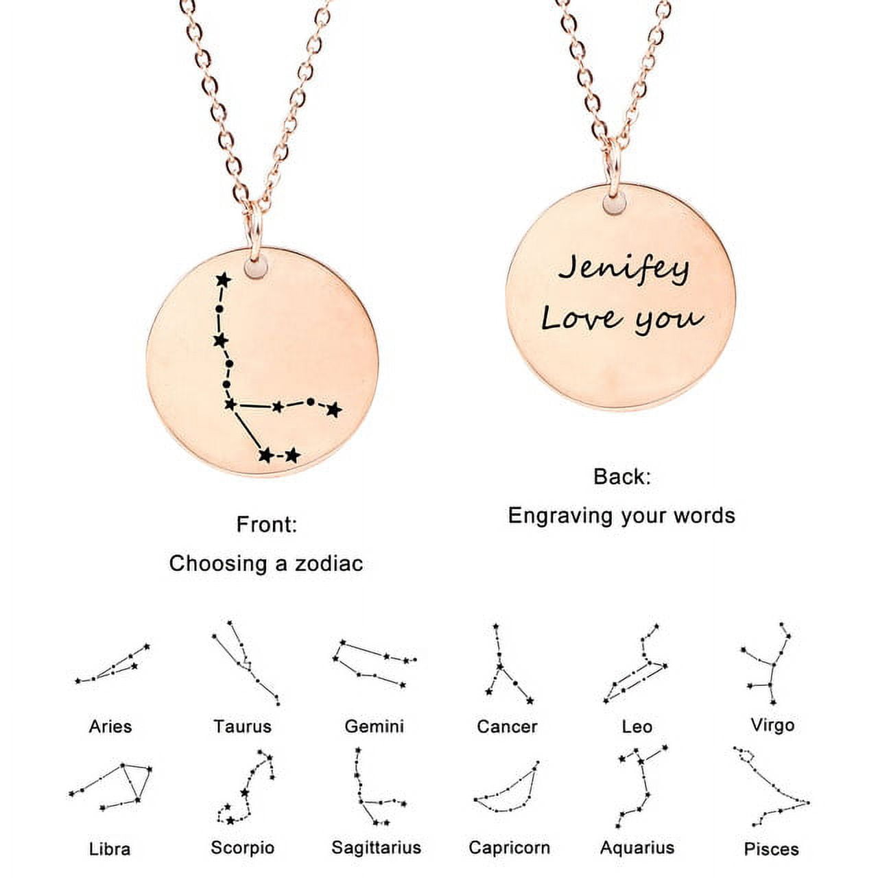 Zodiac Jewelry - Horoscope Constellation Necklace - Zodiac Birthday Gift with Back Can Engraved Name - Zodiac Gift for Girl