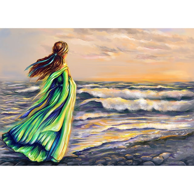 (DE1572) Seaside Gril en 5D Full Round Rhinestone Art Picture DIY Set 40x30cm 20X30cm Verde FLhrweasw Nuevo