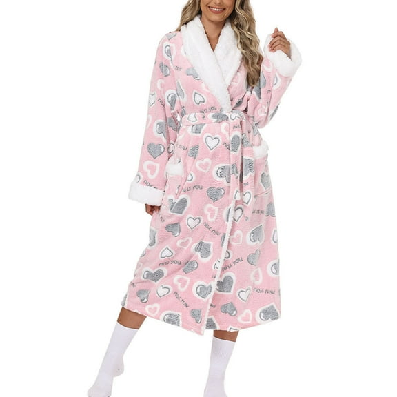 Agkizg Plus Size Women's Fleece Lined Bathrobe,Long Robes for Women's House Robes,Womens Thickened Long Sleeve Comfortable Bathrobe for Winter Home Loungewear Sleepwear