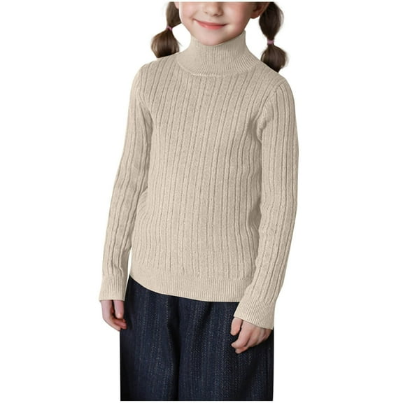 Lopecy-Sta Children's Sweater Knit Pullover Turtleneck Thick Sweater Solid Color Casual Long Sleeve Loose Warm Base
