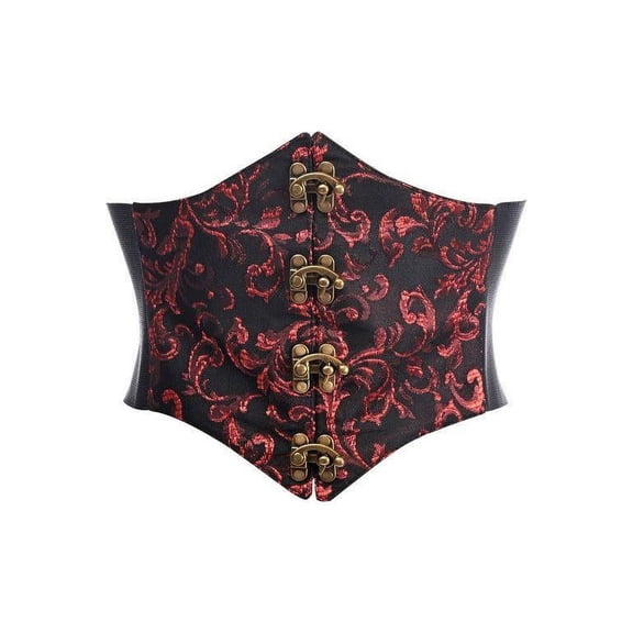Lavish Black Red Swirl Brocade Corset Cincher