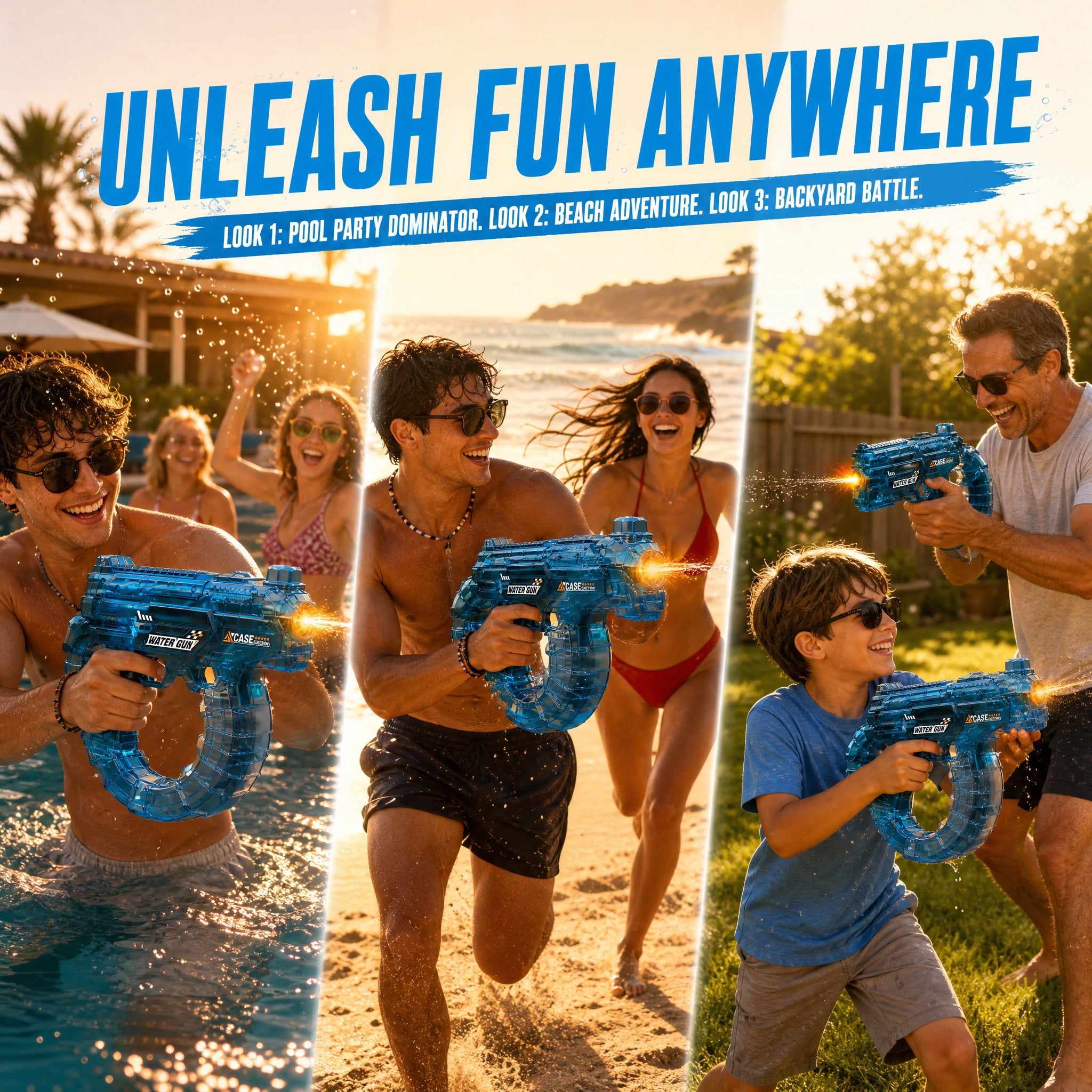 Splashy Gun Water Gun – Automatic Electric Water Gun for Adults, Battery Powered, Outdoor Pool Beach (Blue)